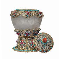 Nepali Handmade Crystal And Metal Siku Design Buddhist Urn [offering Vessel]