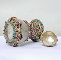 Nepali Handmade Crystal And Metal Siku Design Buddhist Urn [offering Vessel]