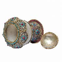 Nepali Handmade Crystal And Metal Siku Design Buddhist Urn [offering Vessel]