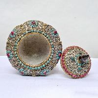 Nepali Handmade Crystal And Metal Siku Design Buddhist Urn [offering Vessel]