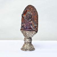 Buddhist Mahakala Two Arms Carved Stamp [tibetan Seal], [amber], [silver Plated],metal Stone Setting
