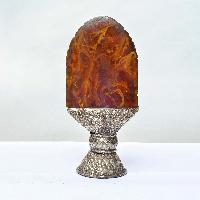 Buddhist Mahakala Two Arms Carved Stamp [tibetan Seal], [amber], [silver Plated],metal Stone Setting