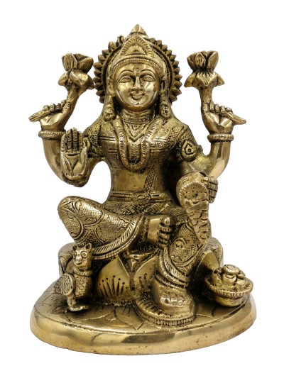 Nepali Statue Of Lakshmi, [sand Casting], Glossy Finishing