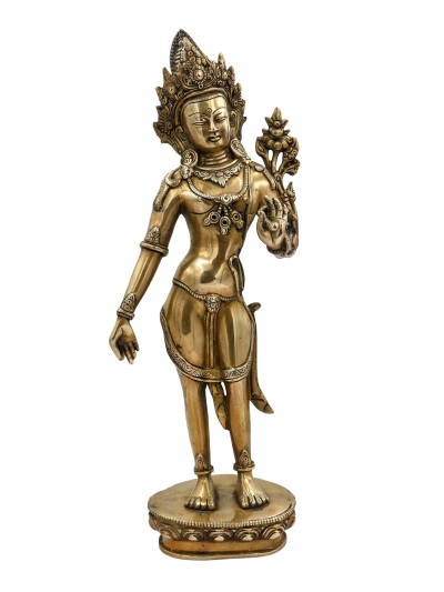 Buddhist Statue Of Standing Avalokitesvara, [sand Casting], Glossy Finishing