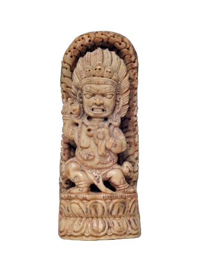 Tibetan Hand Carved Animal Bone Stamp [tibetan Seal] With Mahakala Of The Black Cloak Carved