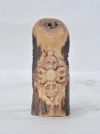 Tibetan Hand Carved Animal Bone Stamp [tibetan Seal] With Mahakala Of The Black Cloak Carved