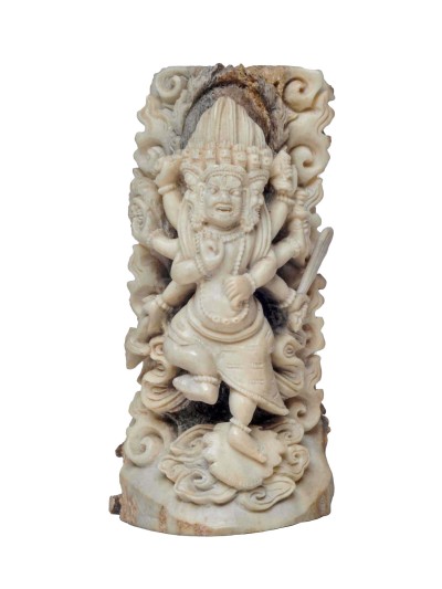 Tibetan Hand Carved Animal Bone Stamp [tibetan Seal] With Akash Bhairav Carved