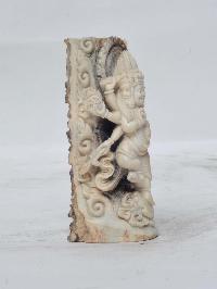 Tibetan Hand Carved Animal Bone Stamp [tibetan Seal] With Akash Bhairav Carved