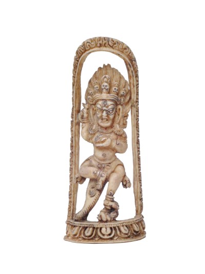 Tibetan Hand Carved Animal Bone Stamp [tibetan Seal] With Mahakala Black Cloak Two Arms Carved