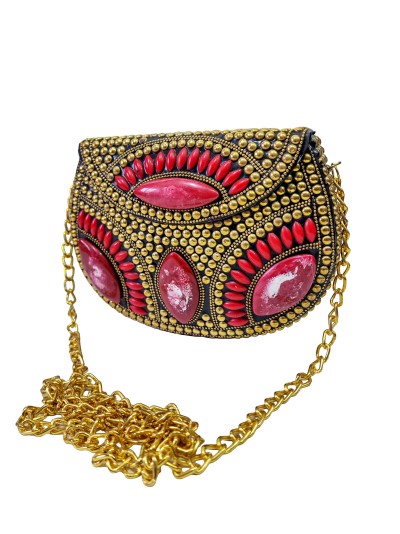 Nepali Handmade Big Ladies Bag With [stone Setting], [metal]