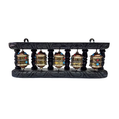 Wall Prayer Wheel With Mantra Inside, With Carved Mantra, [stone Setting], Wall Mountable, Wall Mountable