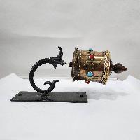 Wall Hanging Prayer Wheel With Mantra Inside, With Carved Mantra, [stone Setting], Wall Mountable, Wall Mountable