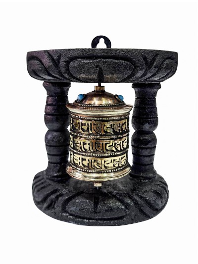 Wall Prayer Wheel With Mantra Inside, With Carved Mantra, [stone Setting], Wall Mountable, Wall Mountable