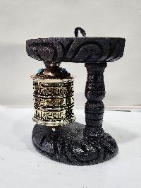 Wall Prayer Wheel With Mantra Inside, With Carved Mantra, [stone Setting], Wall Mountable, Wall Mountable