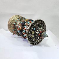 Table Prayer Wheel With Mantra Inside, [with Carved Mantra, Stone Setting]