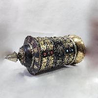 Table Prayer Wheel With Mantra Inside, [with Carved Mantra, Stone Setting], Ashtamangala