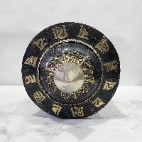 Table Prayer Wheel With Mantra Inside, [with Carved Mantra, Stone Setting], Ashtamangala