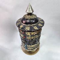 Table Prayer Wheel With Mantra Inside, [with Carved Mantra, Stone Setting], Ashtamangala
