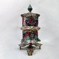 Table Prayer Wheel With Mantra Inside, [with Carved Mantra, Stone Setting]