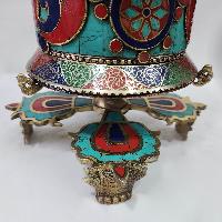 Table Prayer Wheel With Mantra Inside, [with Carved Mantra, Stone Setting]