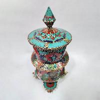 Table Prayer Wheel With Mantra Inside, [with Carved Mantra, Stone Setting]