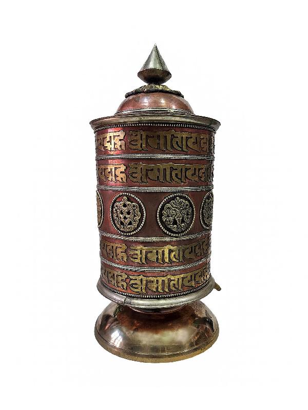 Table Prayer Wheel With Mantra Inside, [with Carved Mantra], Ashtamangala