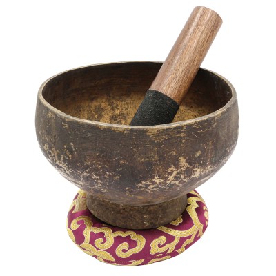 [old], Buddhist [real Antique] Hand Beaten [stand Naga] Singing Bowl, [select Accessories]