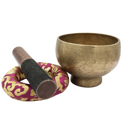 [old], Buddhist [real Antique] Hand Beaten [stand Naga] Singing Bowl, [select Accessories]