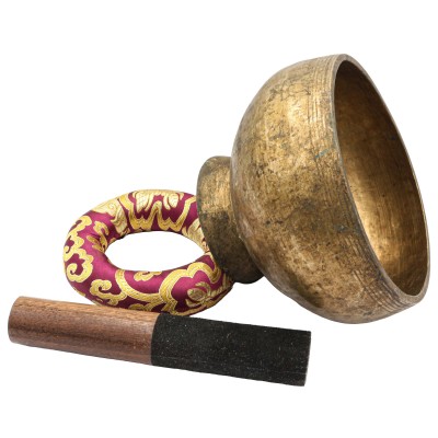 [old], Buddhist [real Antique] Hand Beaten [stand Naga] Singing Bowl, [select Accessories]
