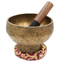 [old], Buddhist [real Antique] Hand Beaten [stand Naga] Singing Bowl, [select Accessories]