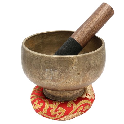 [old], Buddhist [real Antique] Hand Beaten [stand Naga] Singing Bowl, [select Accessories]