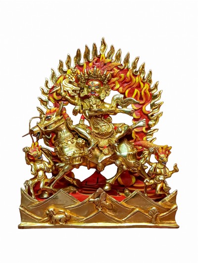 Buddhist Handmade Statue Of Palden Lahmo, [full Fire Gold Plated], [face Painted]