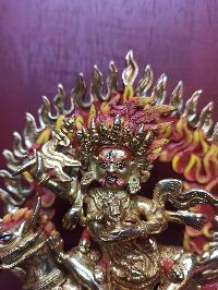 Buddhist Handmade Statue Of Palden Lahmo, [full Fire Gold Plated], [face Painted]