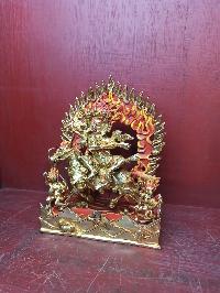 Buddhist Handmade Statue Of Palden Lahmo, [full Fire Gold Plated], [face Painted]