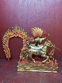 Buddhist Handmade Statue Of Palden Lahmo, [full Fire Gold Plated], [face Painted]