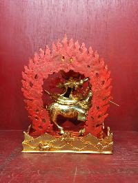 Buddhist Handmade Statue Of Palden Lahmo, [full Fire Gold Plated], [face Painted]