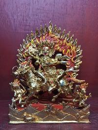 Buddhist Handmade Statue Of Palden Lahmo, [full Fire Gold Plated], [face Painted]