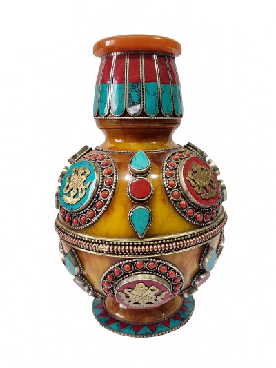 Tibetan Gulpa, With Stone Setting, Ashtamangala