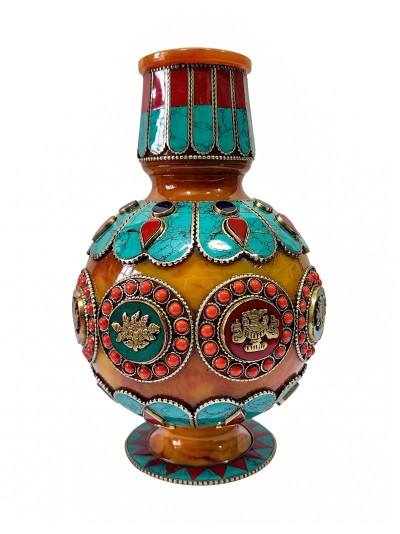Tibetan Gulpa, With Stone Setting, Ashtamangala