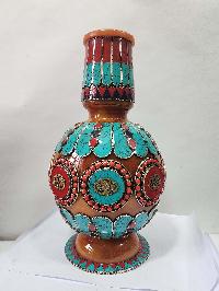 Tibetan Offering Vessel - Flowers With Stone Setting, Imitation Amber