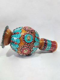 Tibetan Offering Vessel - Flowers With Stone Setting, Imitation Amber