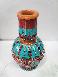 Tibetan Offering Vessel - Flowers With Stone Setting, Imitation Amber
