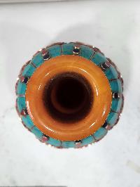 Tibetan Offering Vessel - Flowers With Stone Setting, Imitation Amber