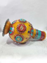 Tibetan Offering Vessel - Flowers With Stone Setting, Imitation Amber