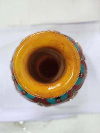 Tibetan Offering Vessel - Flowers With Stone Setting, Imitation Amber
