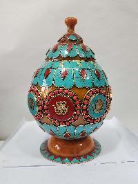 Tibetan Offering Vessel -hlyosar Stupa Box
, With Stone Setting, Imitation Amber