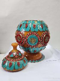 Tibetan Offering Vessel -hlyosar Stupa Box
, With Stone Setting, Imitation Amber