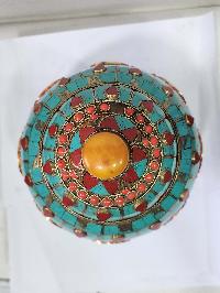 Tibetan Offering Vessel -hlyosar Stupa Box
, With Stone Setting, Imitation Amber