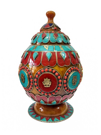 Tibetan Offering Vessel -hlyosar Stupa Box
, With Stone Setting, Imitation Amber