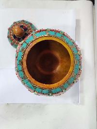 Tibetan Offering Vessel -hlyosar Stupa Box
, With Stone Setting, Imitation Amber